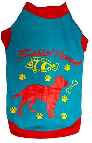 MUNCHOS Soft and Comfortable Cotton Summer T-Shirt for Dogs (Basset Hound Printed) (No.14 Weight - 50gm, Blue)