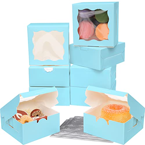 Light Blue Bakery Boxes with Window 4x4x2.5 inches