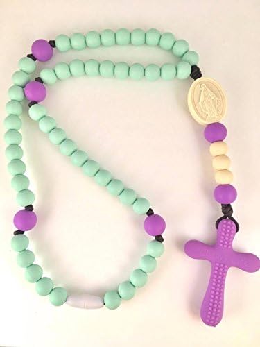 Chews Life Mint &amp; Purple Rosary | Silicone Teething Rosary | Boys' or Girls' Baptism or Mass Toy