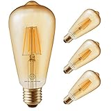 Led Filament Bulb Retro Vintage Edison Style ST64, Dimmable, E26 Medium Base, Warm Color Light, 400 Lumens, 40 Watt Incandescent Equivalent (Amber Color Glass, 4 Watt, Pack of 4)