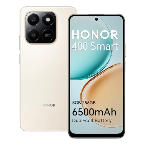 HONOR 400 Smart 4G Smartphone 8GB 256GB, 6500mAh Battery, 6.77" IP64 Drop Resistant Screen, Snapdragon 6s Gen 3, 108MP Main Camera, Android 15, Dual SIM, NFC, Gold
