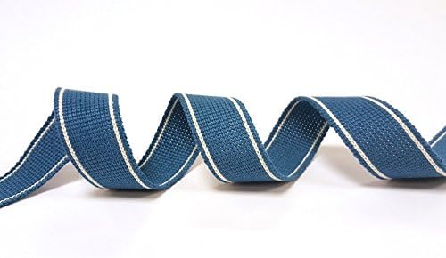 Dark Teal with Off White Stripe Cotton Mix Heavy 34mm Webbing for Bag Handles per metre