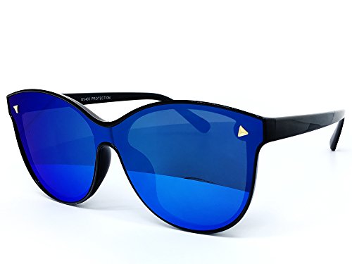O2 eyewear7123 Oversize Wraparound Semi-Rimless Shield Lens Womens Mens Sunglasses (Semi-Rimless, BLUE)