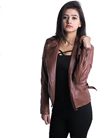 Mozaan Women's Brown Side Zipper Leather Jacket
