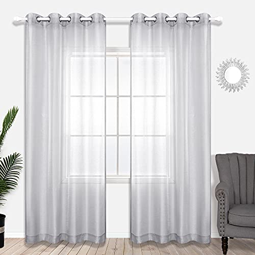KOUFALL Silver Curtains 108 inches Long for Living Room, Semi Voile Sheer Curtains, Light Grey Curtains for Bedroom, 52" x 108" Long, 2 Panels, Silver Grey