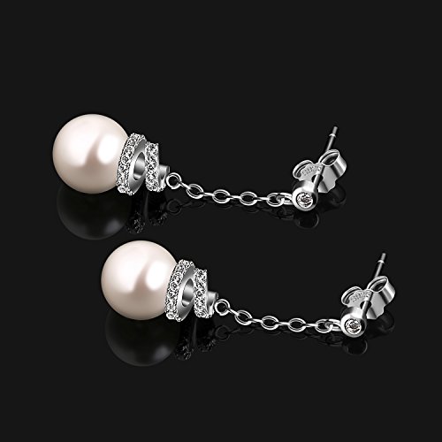 D.Perlla Pearl Drop Earrings, Sterling Silver Spiral Pendant Dangle