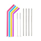 Tovantoe Reusable Drinking 4 Pack +Stainless Steel Silicone Smoothie Straws, Assorted Color