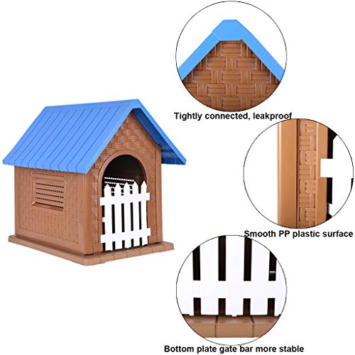 Homefami Pet Waterproof Plastic Dog Kennel Outdoor Winter House with Door Easy Assemble Ideal for Medium Large Pets Blue 32.3 x 26.4 x 24.4 inches
