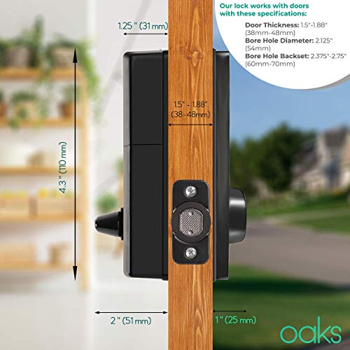 Oaks Smart Lock, Electronic Front Door Deadbolt, Bluetooth, Code and