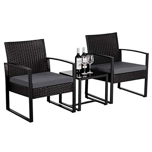 Yaheetech 3 Pieces Bistro Set Wicker Patio Furniture Modern Rattan