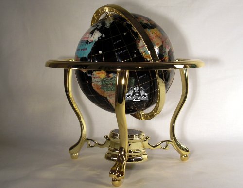 Unique Art 10-Inch by 6-Inch Black Onyx Ocean Table Top Gemstone World Globe with Gold Tripod