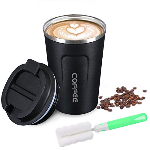 Flintronic Kaffeebecher to go, 380ML Thermobecher Doppelwand Isoliert, Kaffeetasse mit Auslaufsicherem Deckel, Kaffeetasse Thermobecher Isolierbecher,Kaffeebecher Edelstahl Travel Mug für Kaffee e Tee