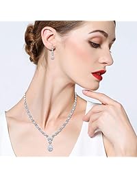 EVER FAITH - Conjunto de collar y pendientes para novia con zirconia cúbica en forma de gotas de agua y en tono plateado, latín, N06991-1