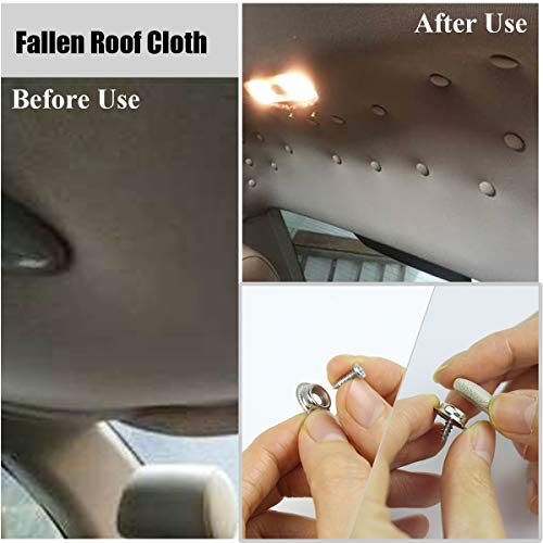 EZYKOO 60 pcs Car Roof Headliner Repair Button, Auto Roof Snap Rivets Retainer Design for Car Roof Flannelette Fixed, with Installation Tool and Fit Most Cars(Grey Beige Grid) - Thumbnail 4