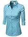 Doublju Solid 3/4 Sleeve Cotton Button Down Collared Shirt ( Plus size available)