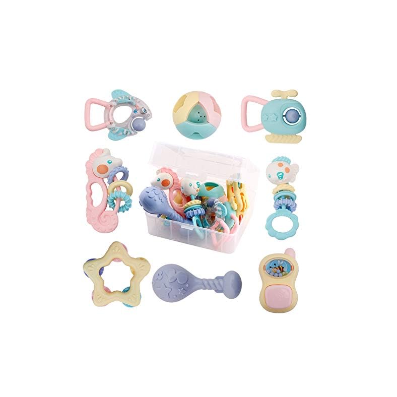 WISHTIME Baby Rattles Teether Baby Toys – Newborn Toys Rattle Musical Toy Set Shaker Grab and Spin Early Educational…