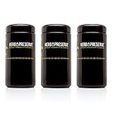 Herb Preserve 1 Oz (500 Ml) Capacity Tall Large Size Screwtop Wide Mouth Black Jar 3-PACK SET Smell Proof Refillable Glass Stash
