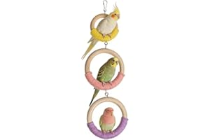 Quhoxdye 3 laps Cage Hanging Cotton Rope,Wrapped with Cotton Rope for Parrots Soft Grip, Thick Wood Parakeet Swing, Hanging C