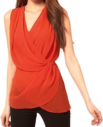 Streetwear Style Chiffon Twist Wrap Front Sleeveless Vest Blouse Tank Top L Red