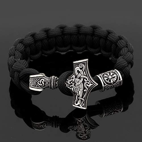 XinqinDing Mens Bracelet Thors Hammer Futhark Rune Bracelets,Vikings Viking Bracelet,Mjölnir Braided Mens Bracelet