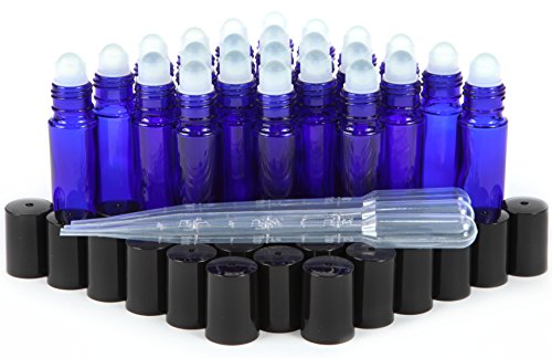 24, Cobalt Blue, 10 ml Glass Roll On Bottles with 3-3 ml Dropper