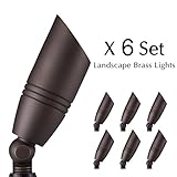 H&A Solid Brass Landscape Spotlight Pack of 6 Outdoor Lights 12V Low Voltage with Spike Stand