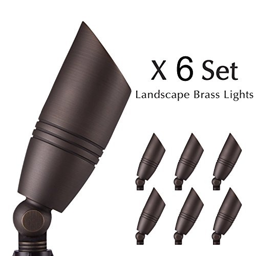 H&A Solid Brass Landscape Spotlight Pack of 6 Outdoor Lights 12V Low Voltage with Spike Stand