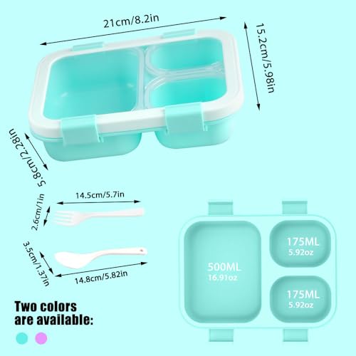 Doafoce 2 Pieces Lunch Box with 3 Compartments and Cutlery Bento Box 850 ml Lunch Box Children and Adults Leakproof Lunch Box for School Work Picnic, BPA Free, Microwave Safe