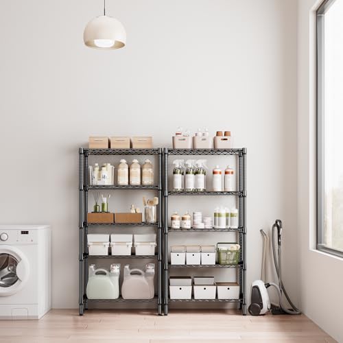 M MZG 5 Tier 1200 lbs Metal Storage Shelf, Wire Shelf, Heavy Duty Closet Organizers for Garage, Kitchen, Bathroom, Laundry, Black, 13.8"
