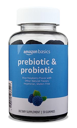 amazon basics prebiotic & probiotic gummies, 2 billion cfu, blue raspberry, 50 count  