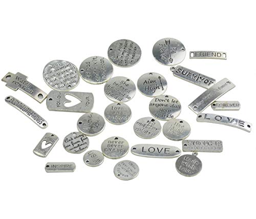 Aokbean 56pcs Inspirational Word Charms Pendant Beads for Necklace Bracelets Jewelery Making Supplies DIY Craft