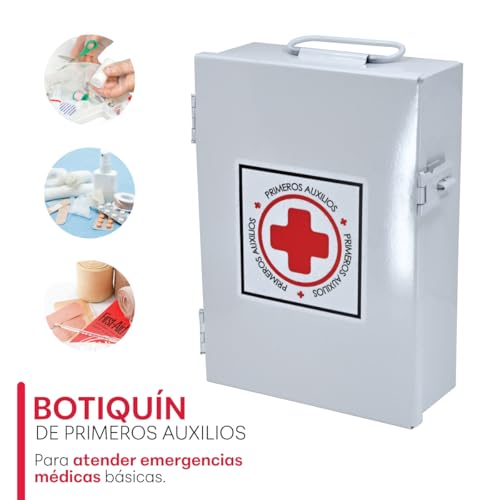 KARLEN | Botiquín de Primeros Auxilios Grande de Metal (Vacío) | Caja para Emergencias con Cerradura para Candado | Para Casa, Oficina, Negocio o Taller | Color Blanco | 34×25×7 cm