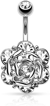 Piercing Jewelry,Beautiful Cubic Zirconia Belly Button Bar Barbell Navel Ring Body Piercing Jewelry (Silver)
