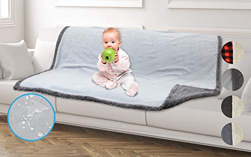 Catalonia Waterproof Blanket,Liquid Pee Proof Blanket for Bed Couch Sofa,Protector Cover for Baby,Cozy Sherpa Lining Throws and Blankets for Camping Boating,60X50 inches