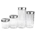 Home Basics 4 Piece Round Glass Canisters with Stainless Steel Airtight Screw On Lid Food Storage and More