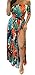 Imily Bela Women's Half Sleeve Off Shoulder Feather Print Slit Hem Maxi Dress for Party