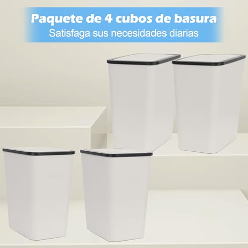 Bote de Basura para Baño con Tapa Juego de 4, 13 L/3.4 Gallon de Basura Cocina, para Baño, Cocina, Despacho, Dormitorio, Aseo, Salón,Cesto de Basura Delgado y Compacto(Beige)
