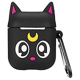 Logee Black Sailor Moon Case for Apple Airpods 1&2,Cute Character Silicone 3D Funny Cartoon Airpod Cover,Soft Kawaii Fun Cool Animal Skin Kits with Carabiner,Unique Cases for Girls Kids Women Air pods
