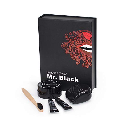 Mr. Black Pro Teeth Whitening Kit, 7 PCS, Activated Charcoal, 100% Natural, Gently Removes Stubborn Stains from Tobacco, Wine, Coffee for Longer Lasting Results