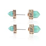 Ginasy Women's Ear Accessory Turquoise Bullet Carve Alloy Stud Earrings (Gold)
