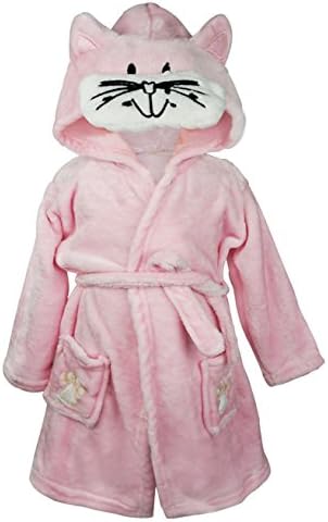 Hamour Kids Coral Fleece Bathrobe Toddlers Hooded Robes Pajamas homewear,Pink Cat, 120cm for 5T
