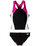 Speedo Big Girls' Solid Infinity Splice Tankini Set Swimsuit, New Blush, 12