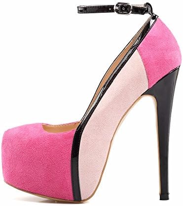 Emiki Women Round Toe Court Shoes Ankle Strap Pumps Color Platform Buckle Stilettos High Heel Wedding Party Big Size