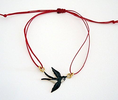 Black and White Small Swallow Bracelet in Enamels,Bird Jewelry by Dialecti Paslidou
