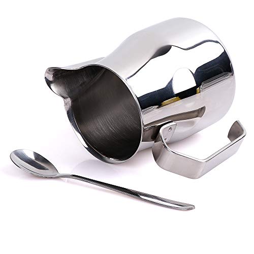 Ostrichy Milk Frother Pitcher, Stainless Frothing Pitcher, Milk Frothing Pitcher 12 oz, Frothing Pitcher with Coffee Spoon - Milk Frothing Pitcher Perfect for Cappuccino, Milk Frother, Latte Art