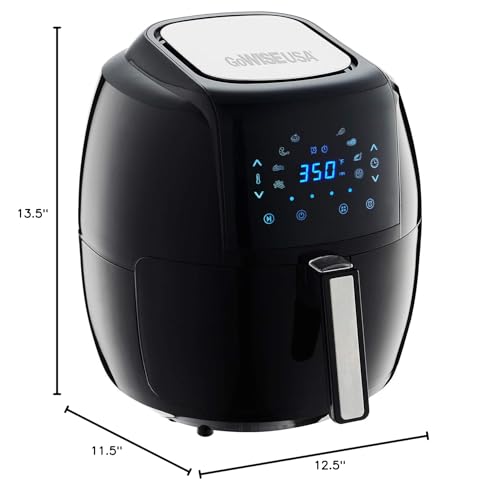GoWISE USA Freidora de aire digital 8 en 1 de 1700 vatios, 5,8 cuartos de galón, con libro de recetas, color negro