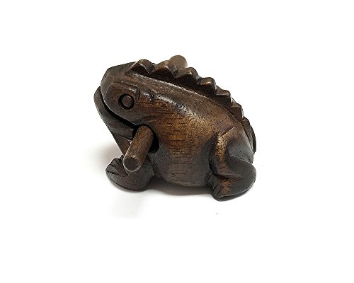 Handmade Wooden Croaking Frog Rasp Guiro Tone Block 5" Animal Shaped Figurine Percussion Musical Instrument with Stick (Brown)