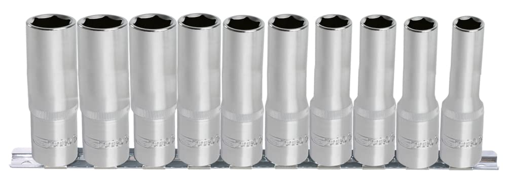 KS Tools 922.1458 Ultimate Set of 10 Screwdriver Sockets on Rail 1/4 – 13 mm