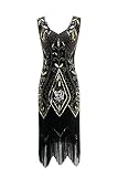 Metme Women's 1920s Vintage Flapper Fringe Beaded Great Gatsby Party Dress Black Light Gold