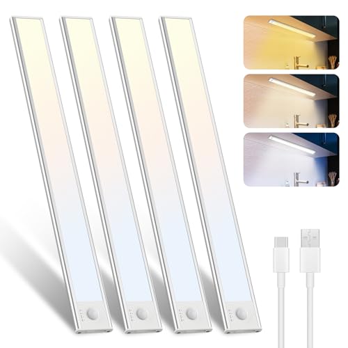 libtit 30CM Unterbauleuchte Küche Led, Dimmbar Schrankbeleuchtung mit Bewegungsmelder, 3000K-4000K-6500K Farbmodi, Hell USB Aufladbar Lichtleiste für